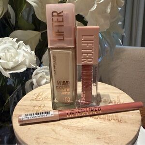 Maybelline Lifter trio gloss #027 lip liner #12 Foundation Plump and glow #90